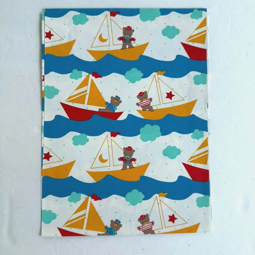 Vintage Teddy Bear Gift Wrapping Paper 4 Designs Baby Shower Juvenile Sailboats
